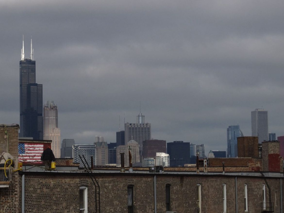 City towers carrying network equipment